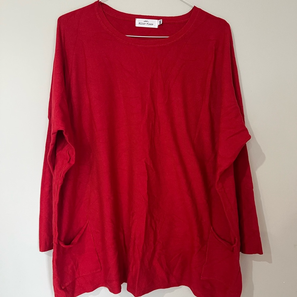 Elegant Red Women's Tunic Sweater